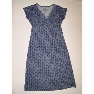 Royal Robbins Women's XS Blue Geo Print V Neck Short Sleeve Wrap Midi Dress